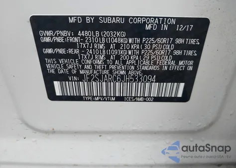 2018 Subaru Forester 2.5I Limited from USA, damaged, VIN JF2SJARC6JH533094